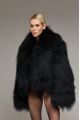 Women's short black fur coat made of natural llama fur